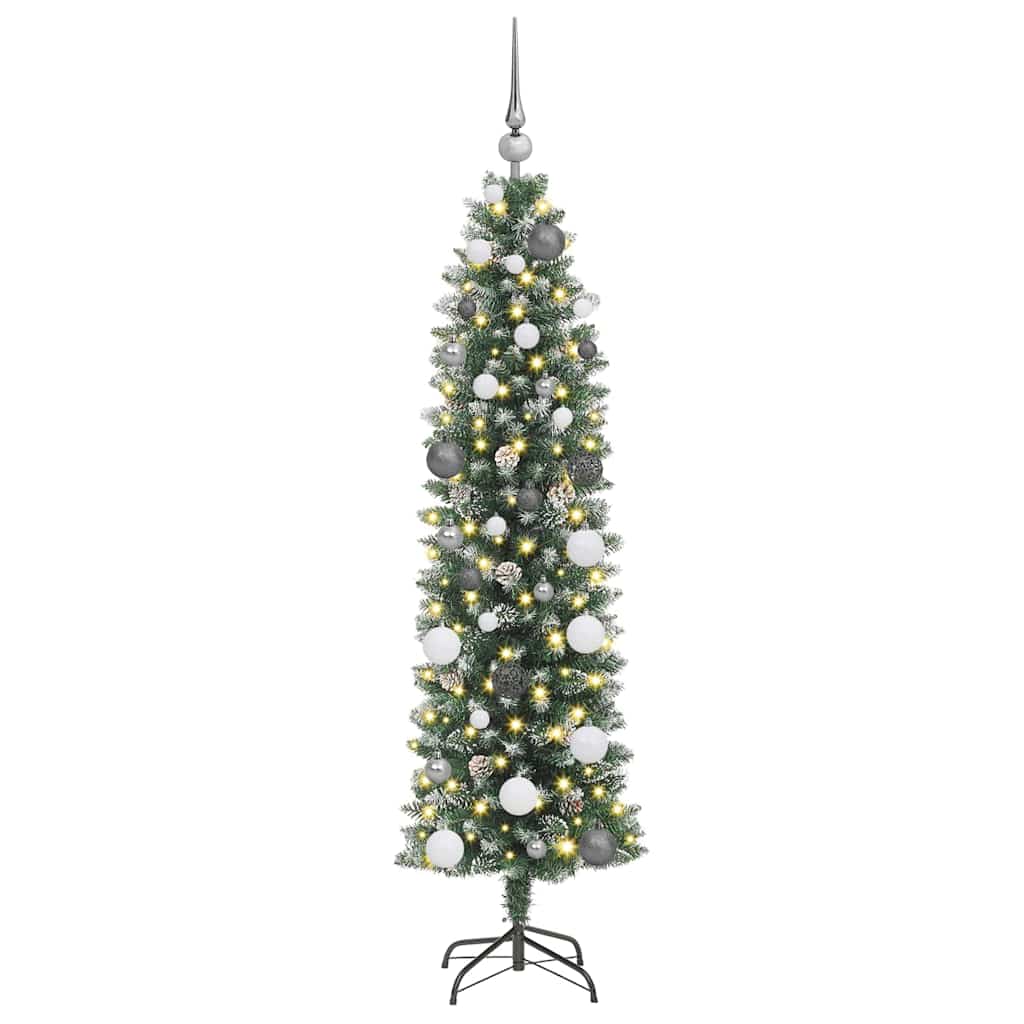 Kunstigt slankt juletræ med 150 LED'er Grøn og Hvid 150 cm