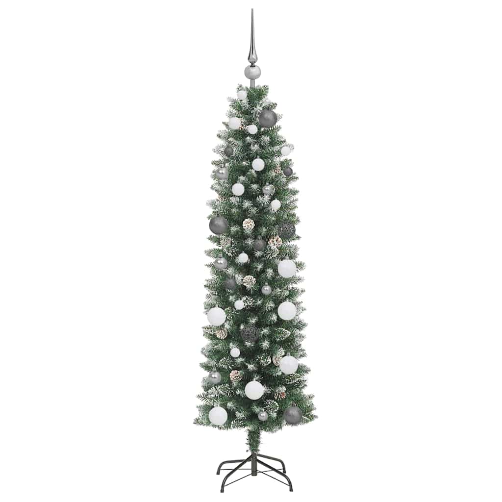 Kunstigt slankt juletræ med 150 LED'er Grøn og Hvid 150 cm