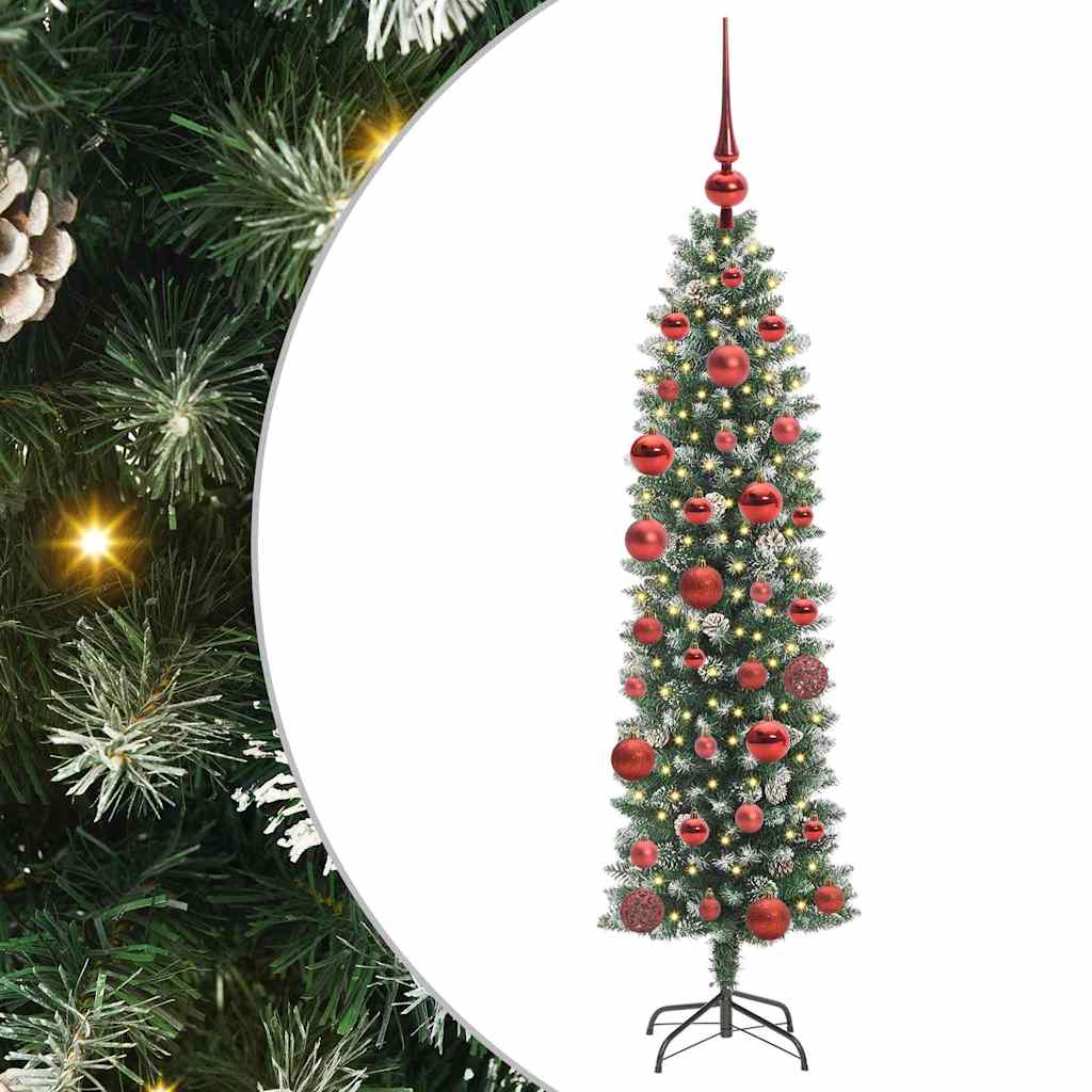 Kunstigt slankt juletræ med 150 LED'er Grøn og Hvid 150 cm