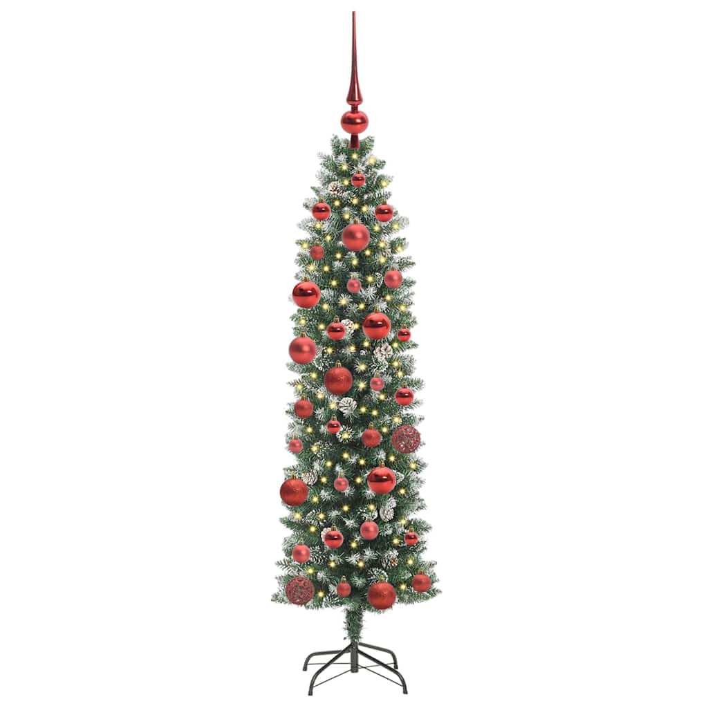 Kunstigt slankt juletræ med 150 LED'er Grøn og Hvid 150 cm