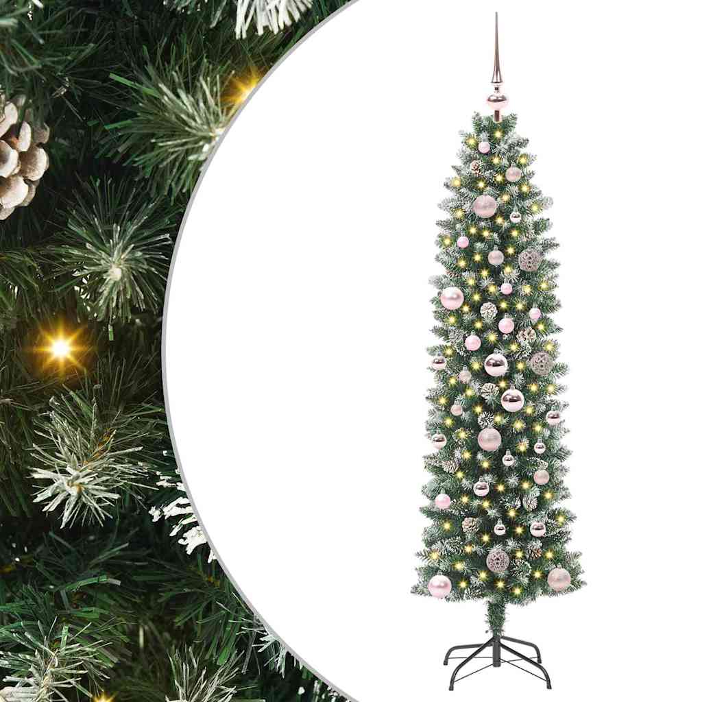 Kunstigt slankt juletræ med 150 LED'er Grøn og Hvid 150 cm