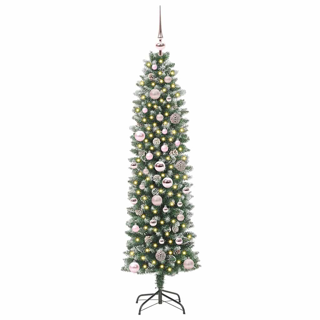 Kunstigt slankt juletræ med 150 LED'er Grøn og Hvid 150 cm