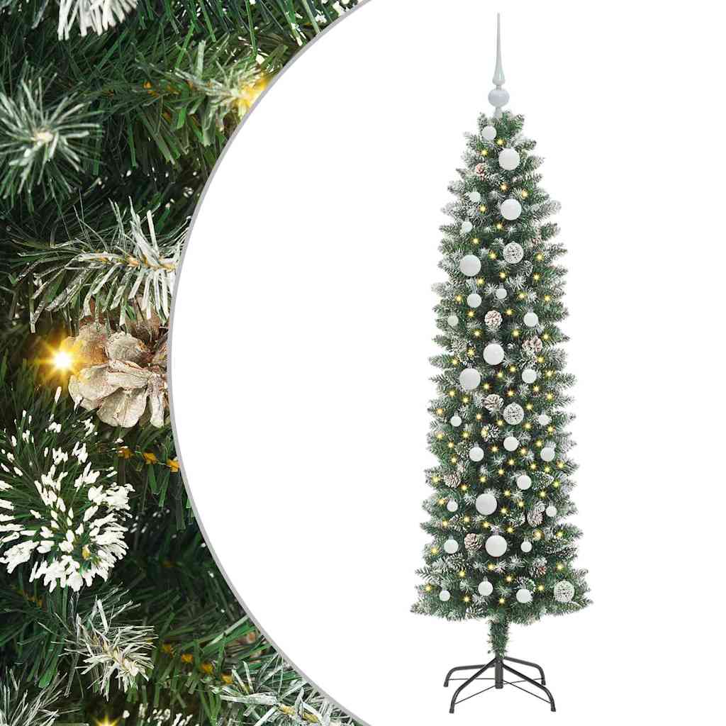 Kunstigt slankt juletræ med 150 LED'er Grøn og Hvid 150 cm