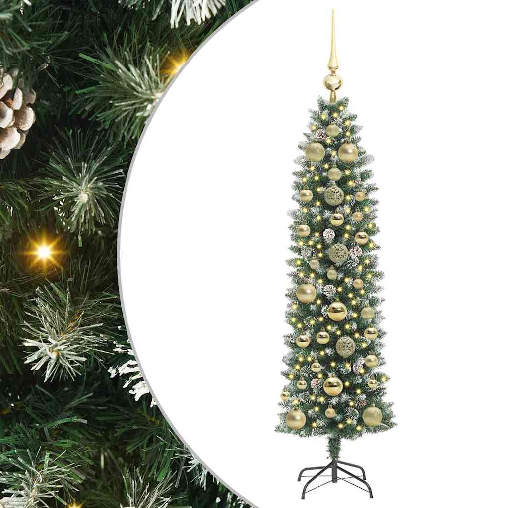 Kunstigt slankt juletræ med 150 LED'er Grøn og Hvid 150 cm
