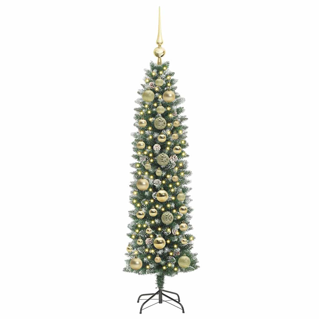 Kunstigt slankt juletræ med 150 LED'er Grøn og Hvid 150 cm