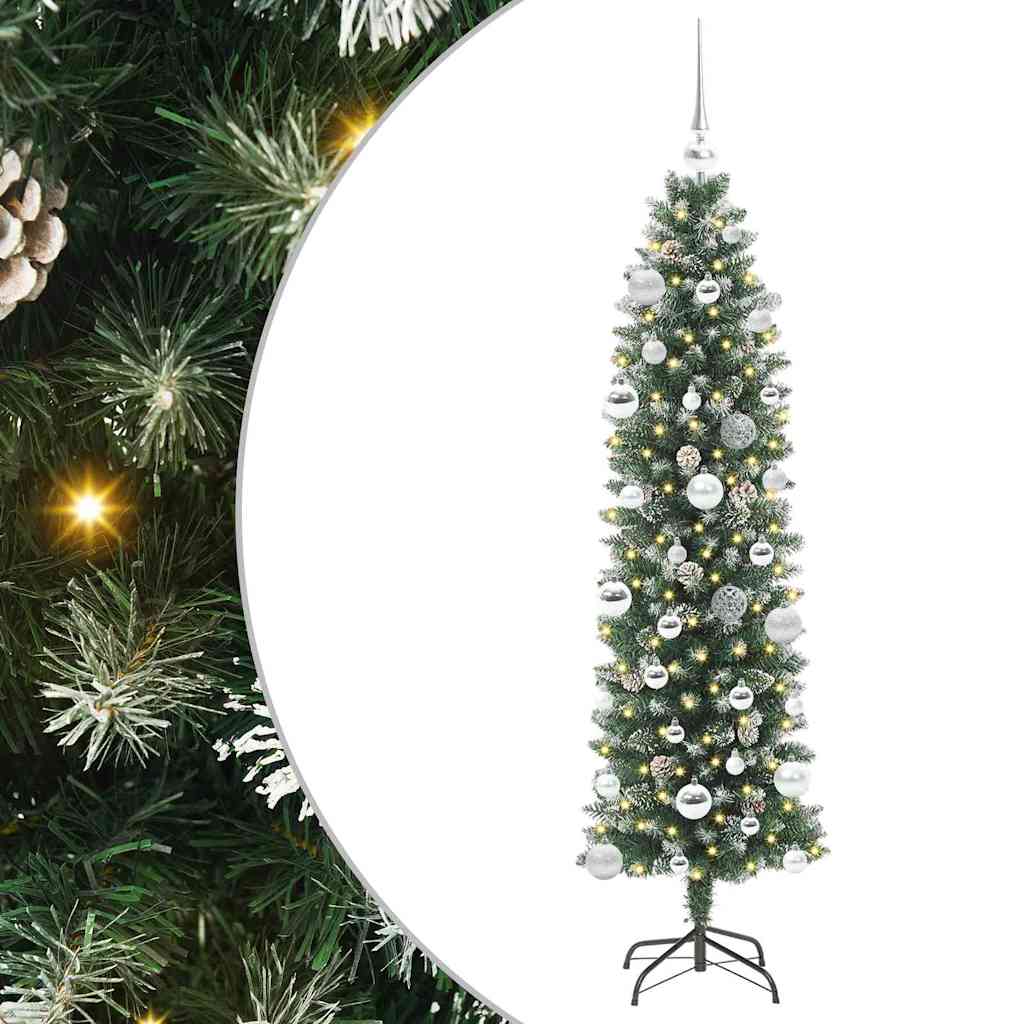 Kunstigt slankt juletræ med 150 LED'er Grøn og Hvid 150 cm