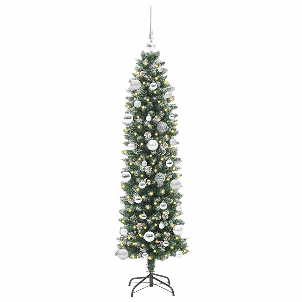 Kunstigt slankt juletræ med 150 LED'er Grøn og Hvid 150 cm