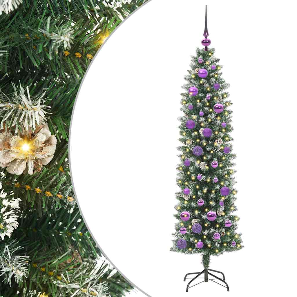 Kunstigt slankt juletræ med 150 LED'er Grøn og Hvid 150 cm