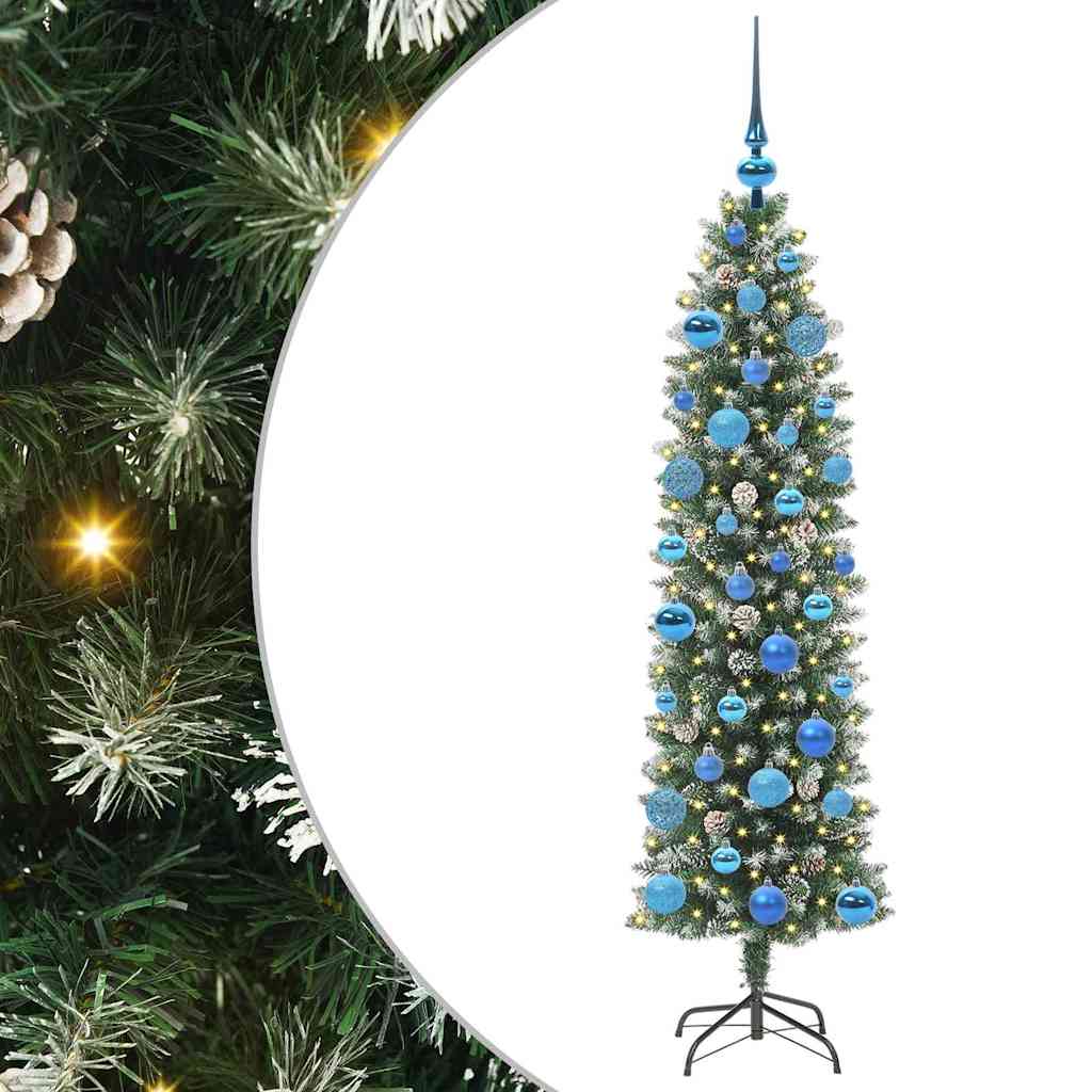 Kunstigt slankt juletræ med 150 LED'er Grøn og Hvid 150 cm