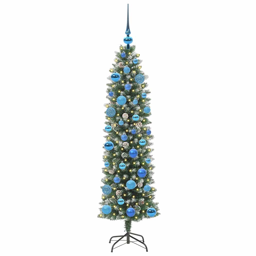 Kunstigt slankt juletræ med 150 LED'er Grøn og Hvid 150 cm