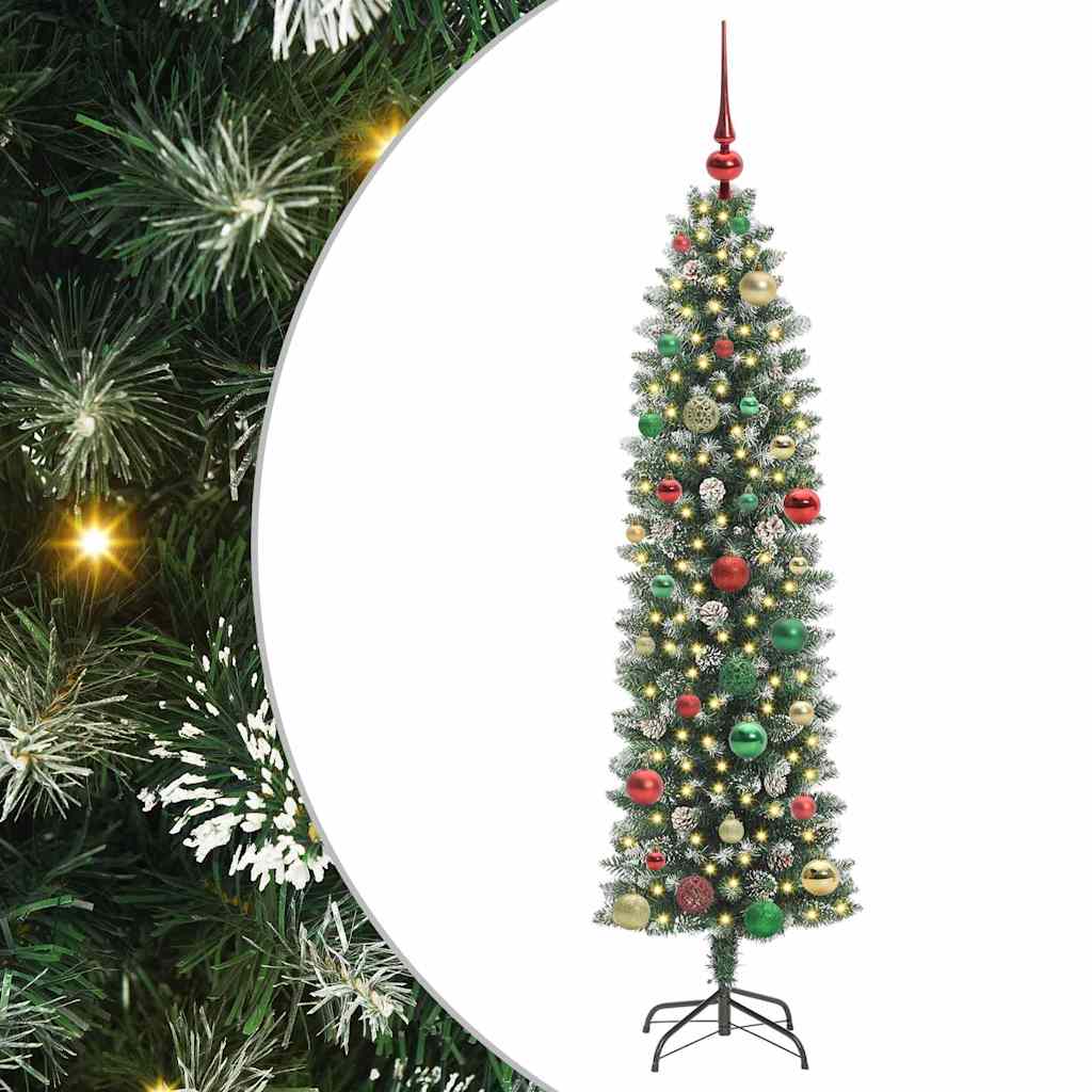Kunstigt slankt juletræ med 150 LED'er Grøn og Hvid 150 cm