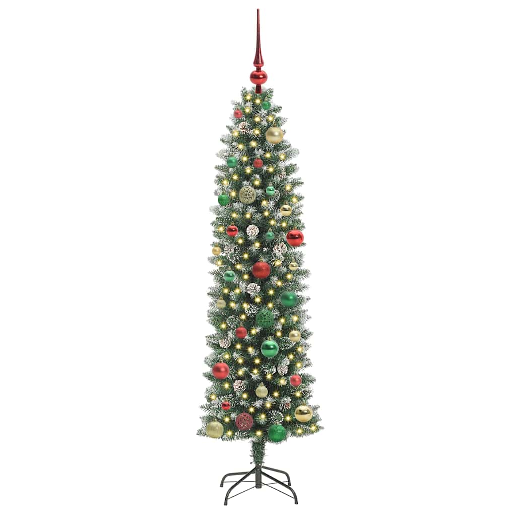 Kunstigt slankt juletræ med 150 LED'er Grøn og Hvid 150 cm