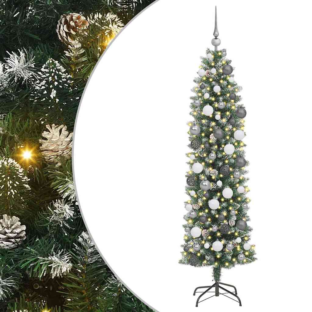 Kunstigt slankt juletræ med 300 LED'er Grøn og Hvid 180 cm