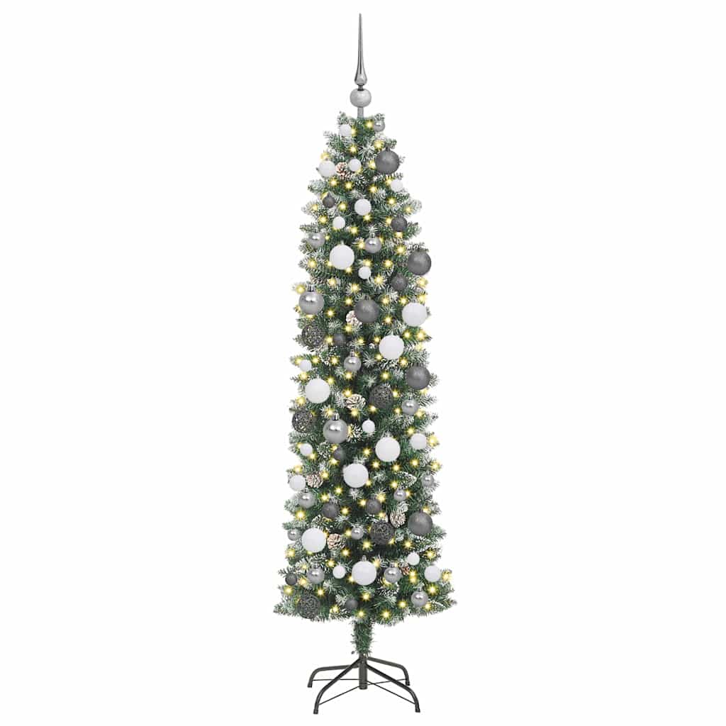 Kunstigt slankt juletræ med 300 LED'er Grøn og Hvid 180 cm