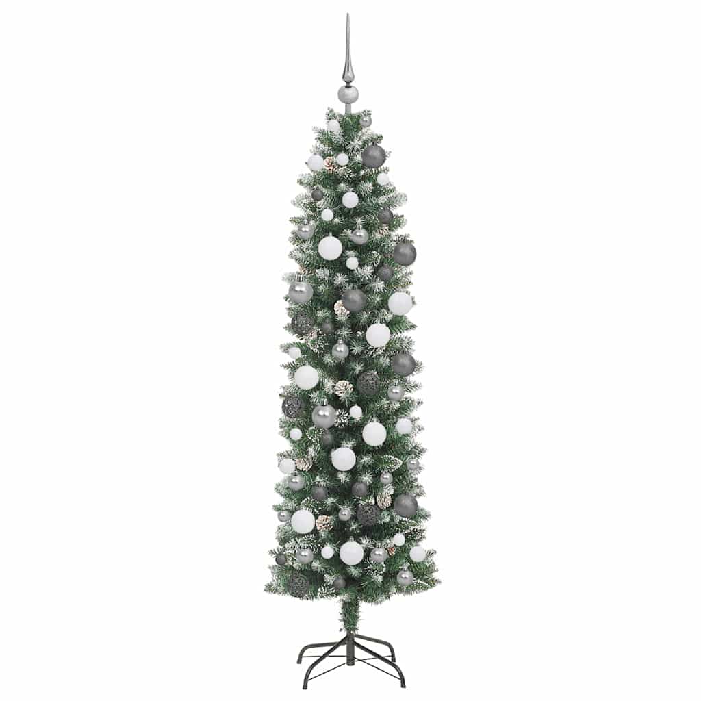 Kunstigt slankt juletræ med 300 LED'er Grøn og Hvid 180 cm