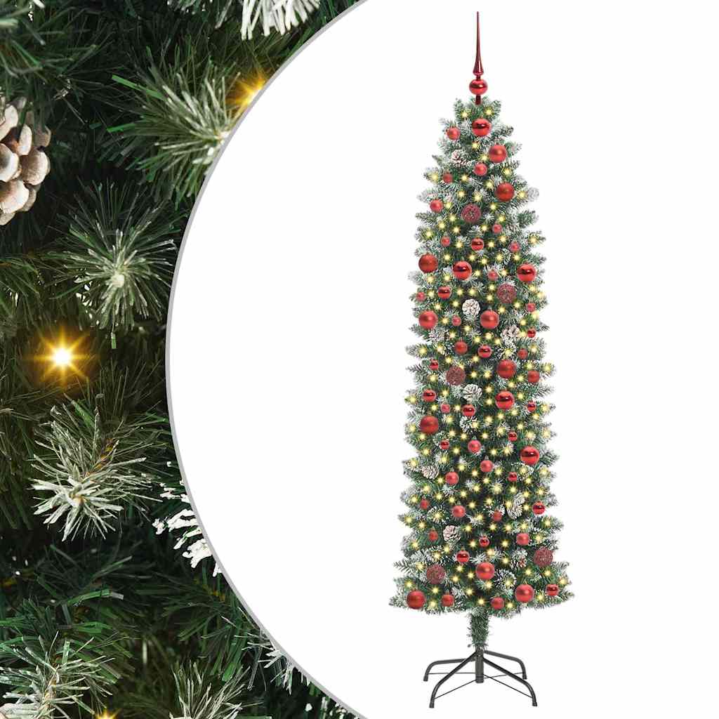 Kunstigt slankt juletræ med 300 LED'er Grøn og Hvid 180 cm