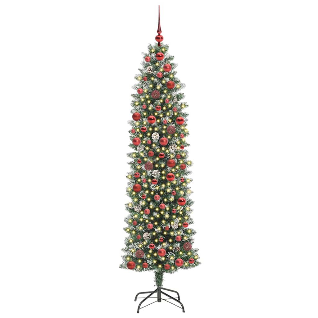 Kunstigt slankt juletræ med 300 LED'er Grøn og Hvid 180 cm