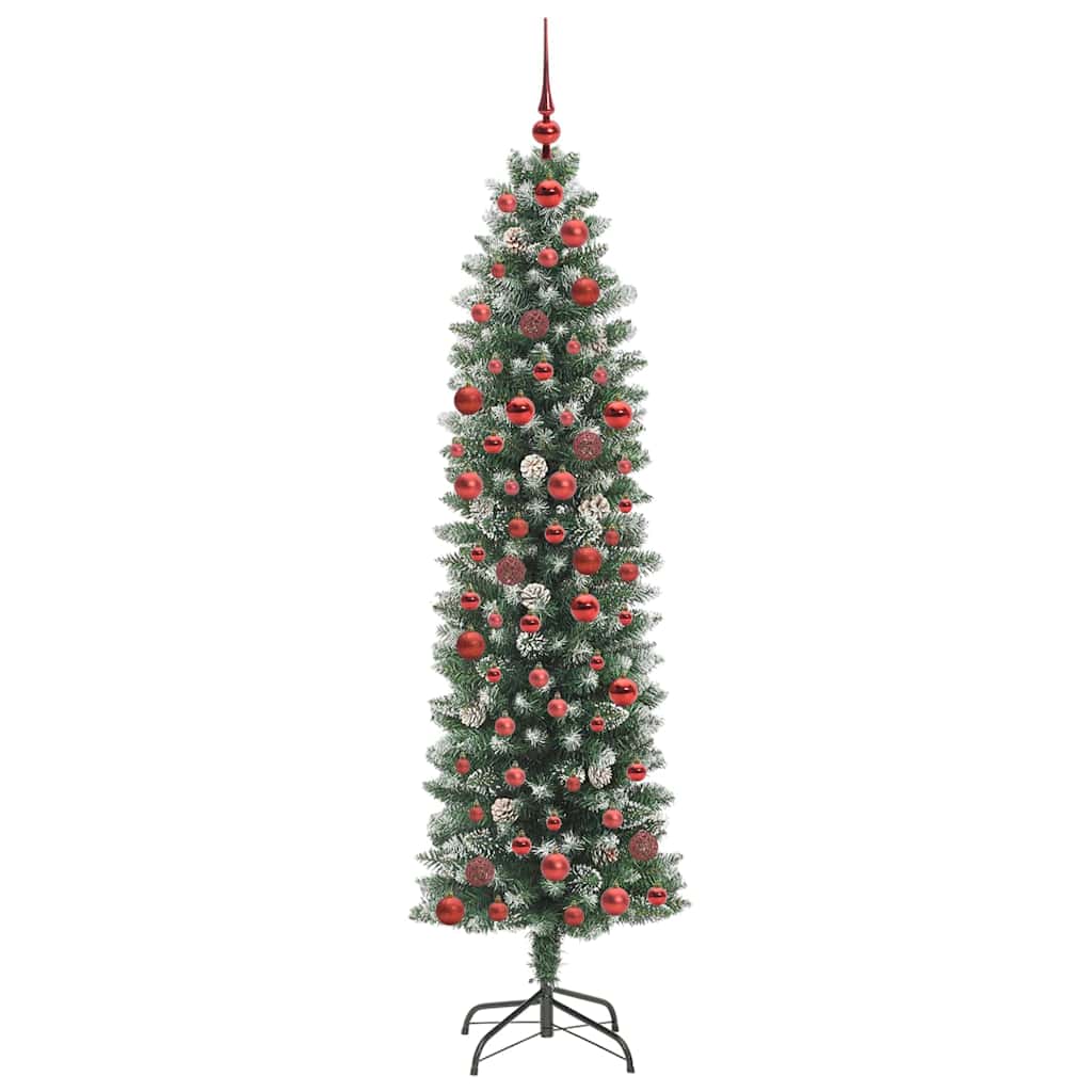 Kunstigt slankt juletræ med 300 LED'er Grøn og Hvid 180 cm