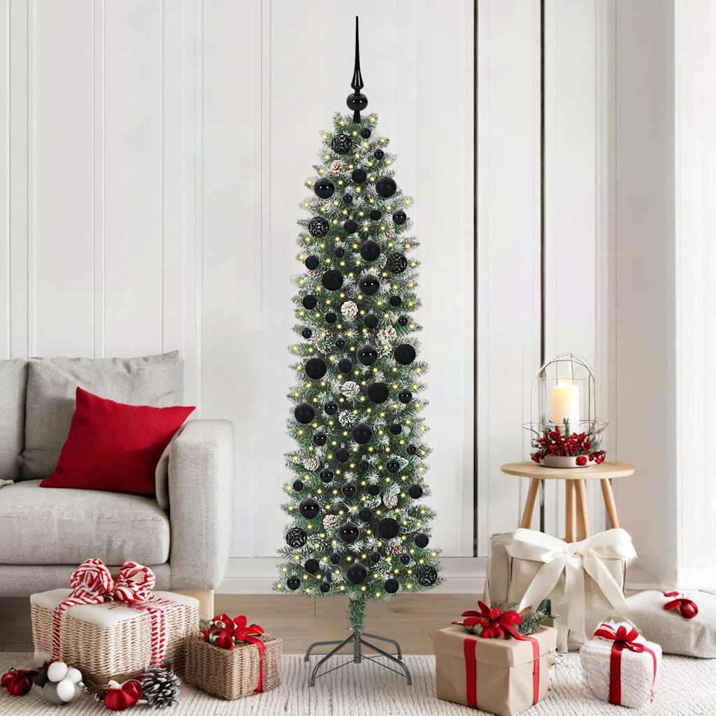 Kunstigt slankt juletræ med 300 LED'er Grøn og Hvid 180 cm