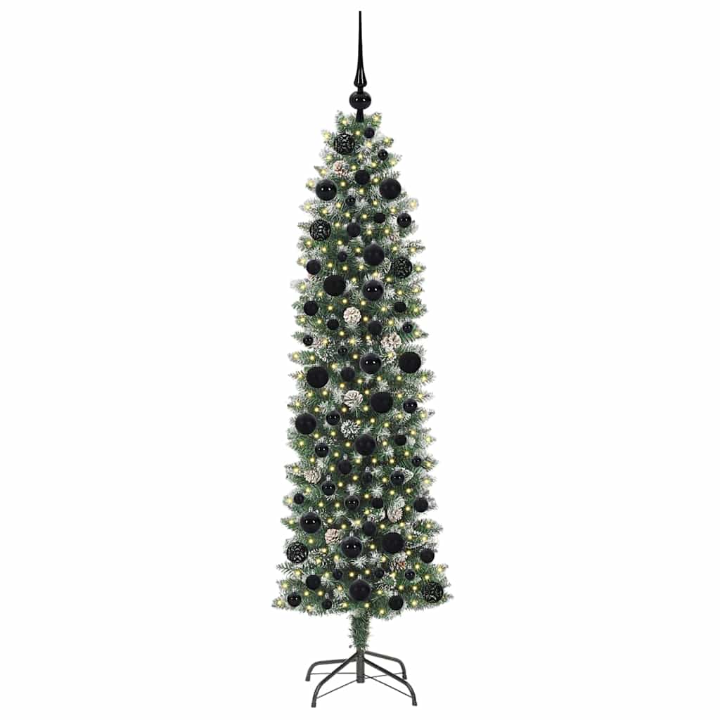 Kunstigt slankt juletræ med 300 LED'er Grøn og Hvid 180 cm