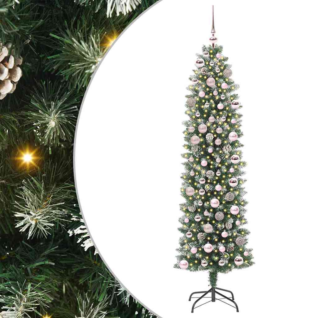 Kunstigt slankt juletræ med 300 LED'er Grøn og Hvid 180 cm