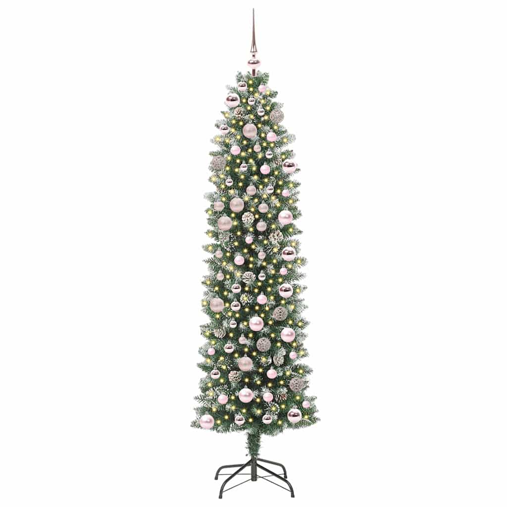 Kunstigt slankt juletræ med 300 LED'er Grøn og Hvid 180 cm