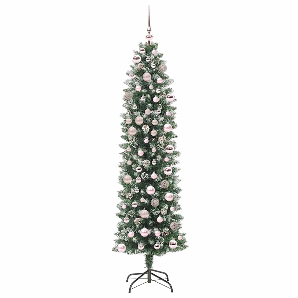 Kunstigt slankt juletræ med 300 LED'er Grøn og Hvid 180 cm