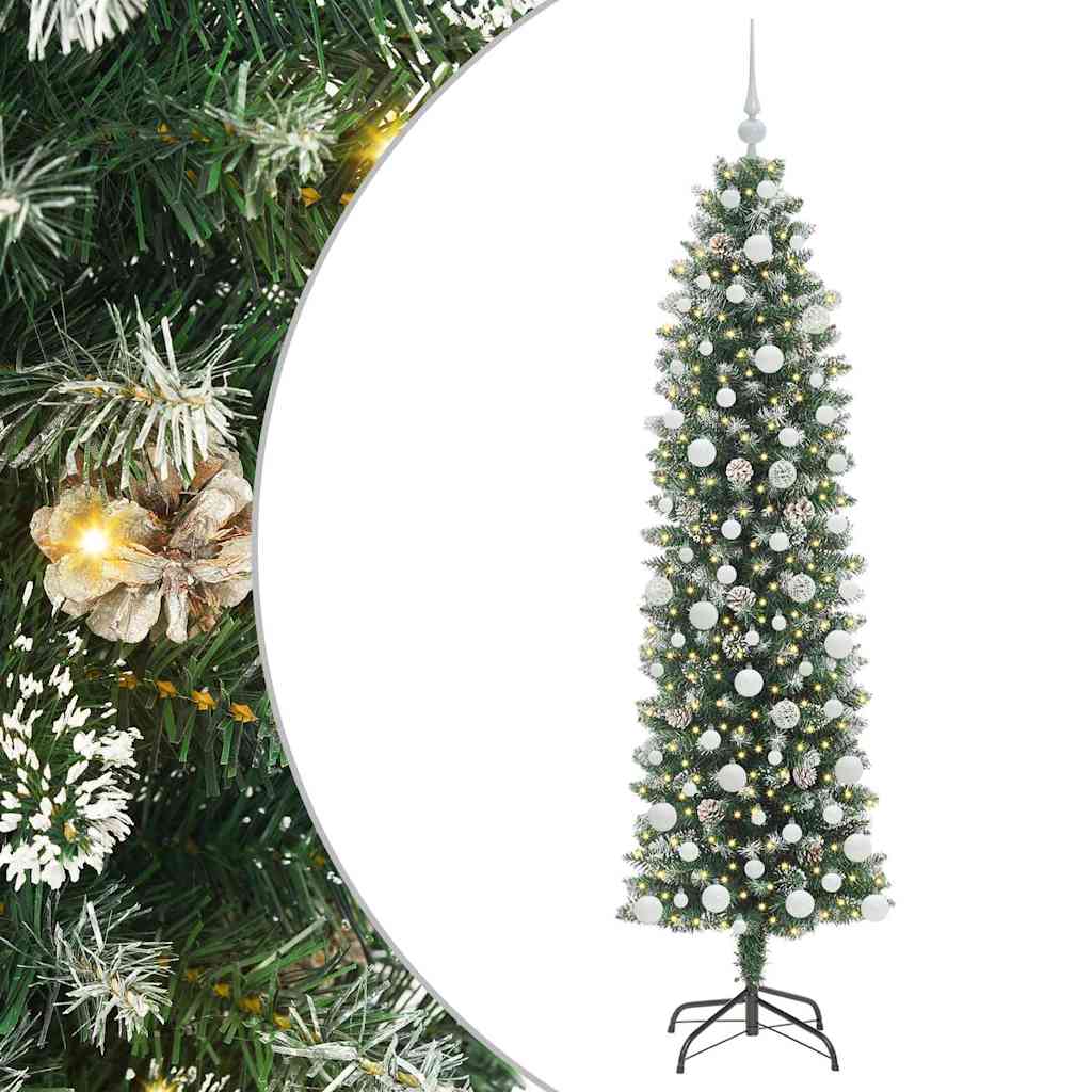 Kunstigt slankt juletræ med 300 LED'er Grøn og Hvid 180 cm