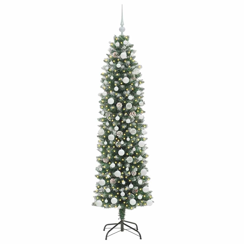 Kunstigt slankt juletræ med 300 LED'er Grøn og Hvid 180 cm