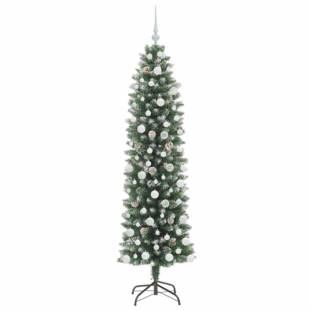 Kunstigt slankt juletræ med 300 LED'er Grøn og Hvid 180 cm