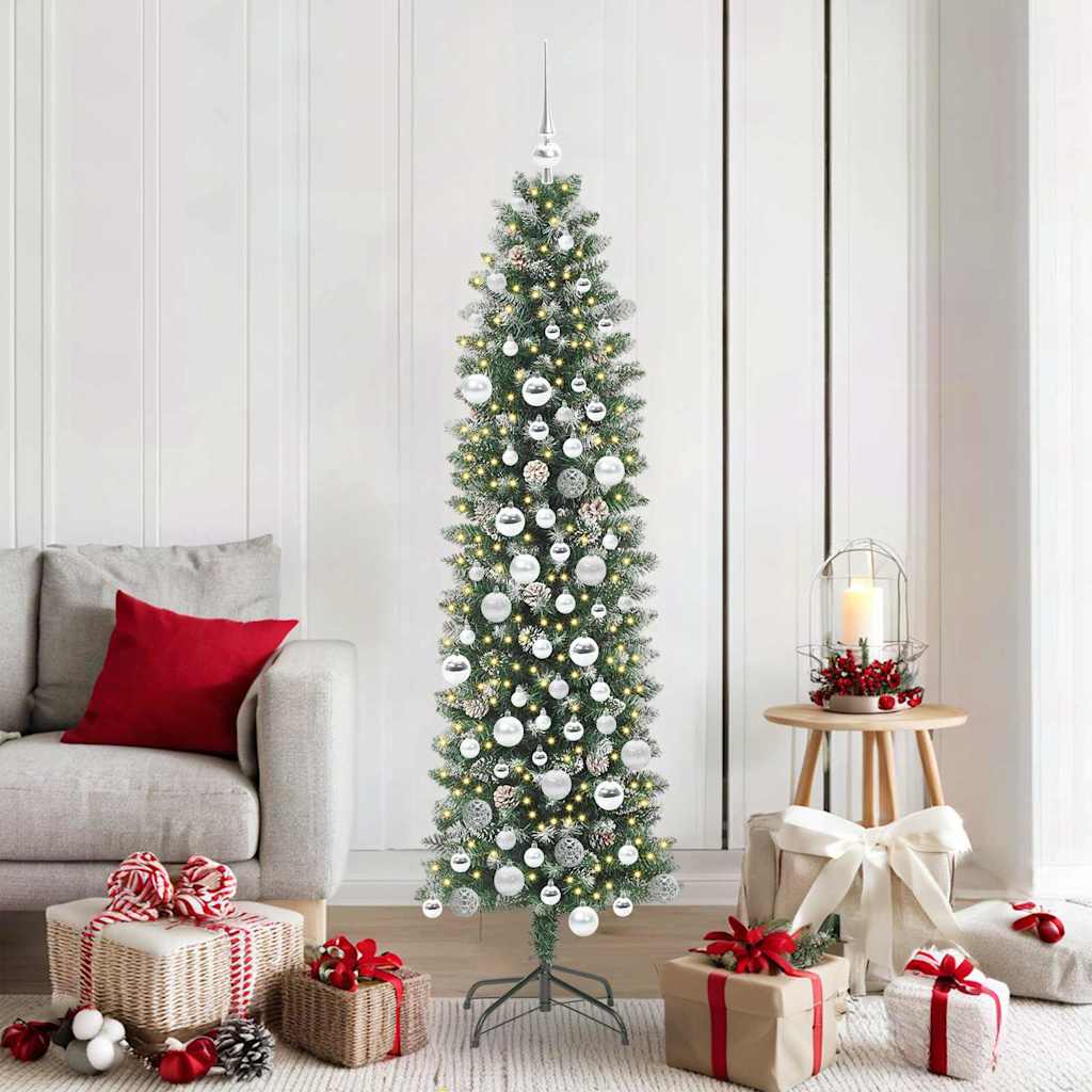 Kunstigt slankt juletræ med 300 LED'er Grøn og Hvid 180 cm