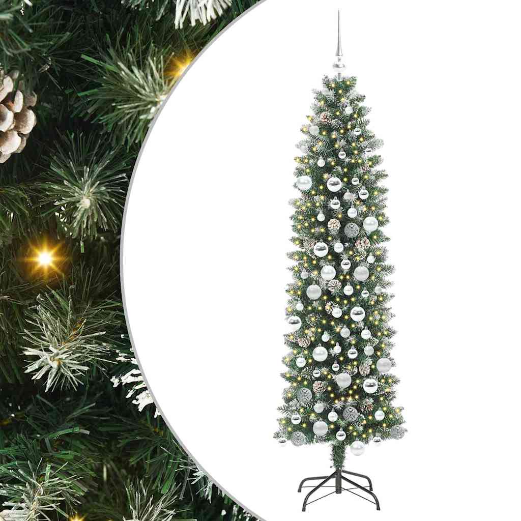 Kunstigt slankt juletræ med 300 LED'er Grøn og Hvid 180 cm