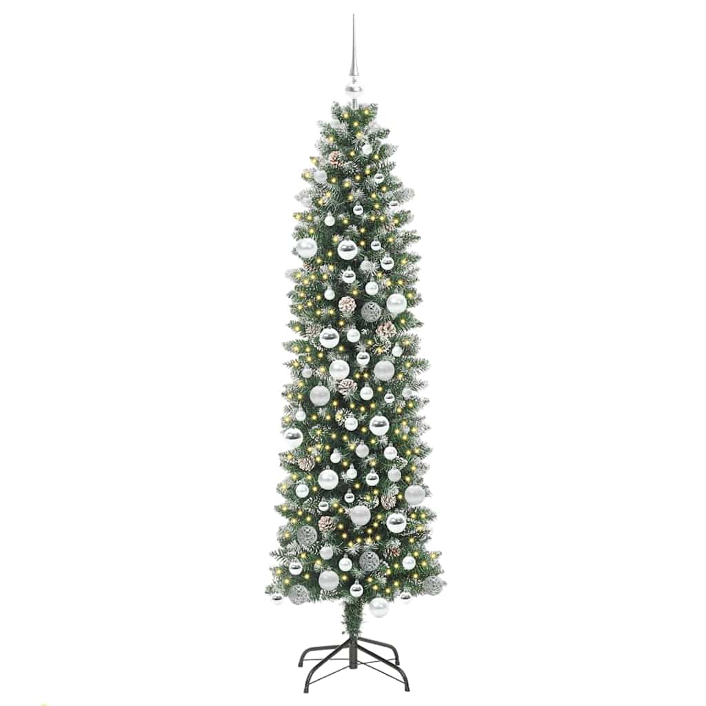 Kunstigt slankt juletræ med 300 LED'er Grøn og Hvid 180 cm