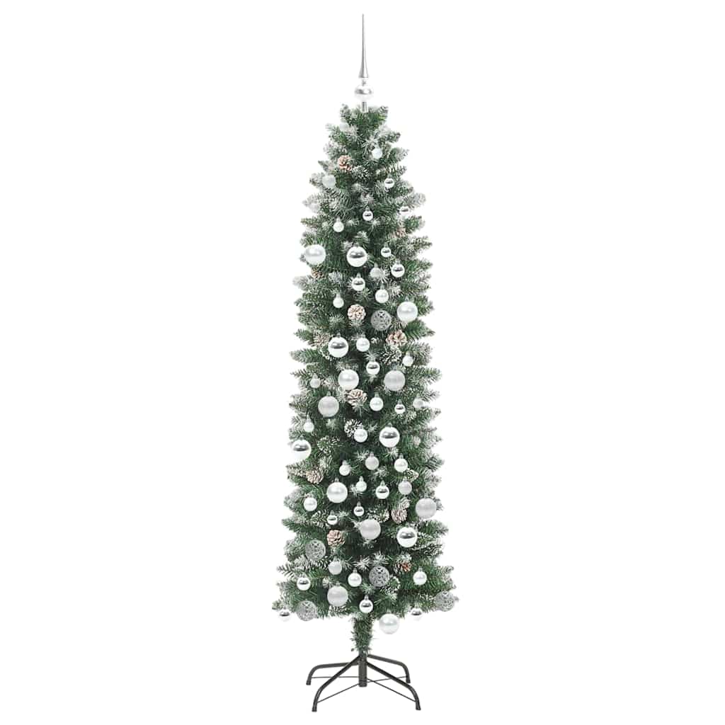 Kunstigt slankt juletræ med 300 LED'er Grøn og Hvid 180 cm