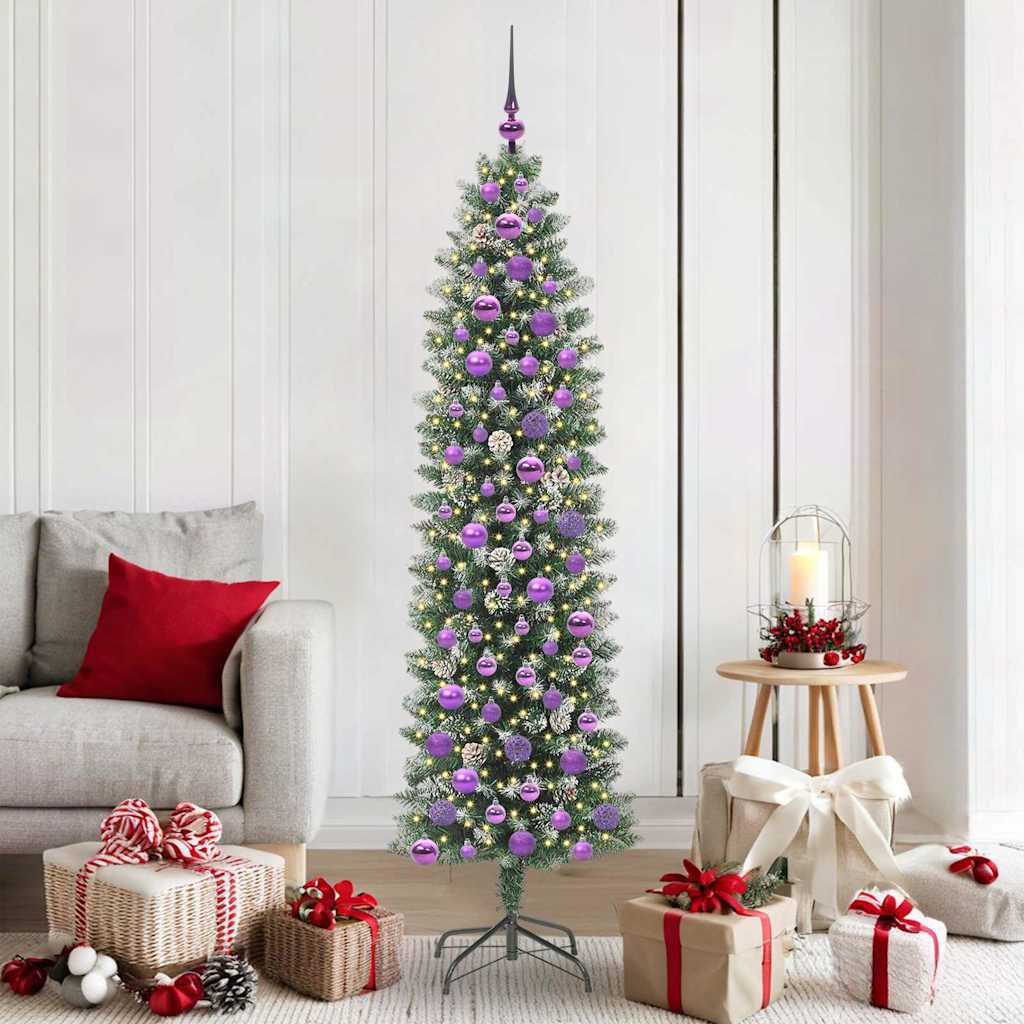 Kunstigt slankt juletræ med 300 LED'er Grøn og Hvid 180 cm