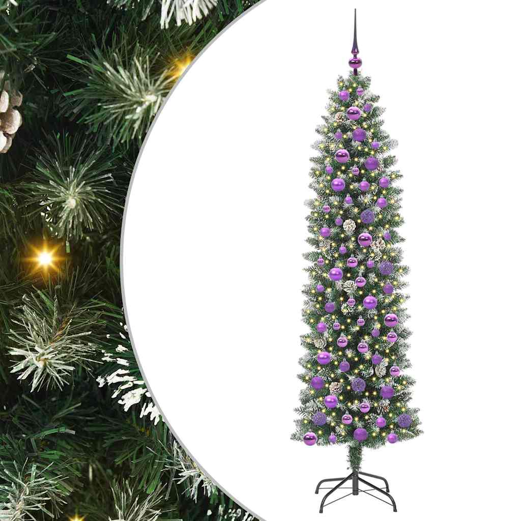 Kunstigt slankt juletræ med 300 LED'er Grøn og Hvid 180 cm