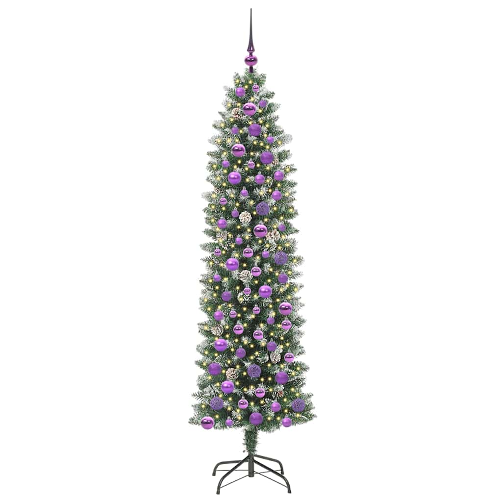 Kunstigt slankt juletræ med 300 LED'er Grøn og Hvid 180 cm