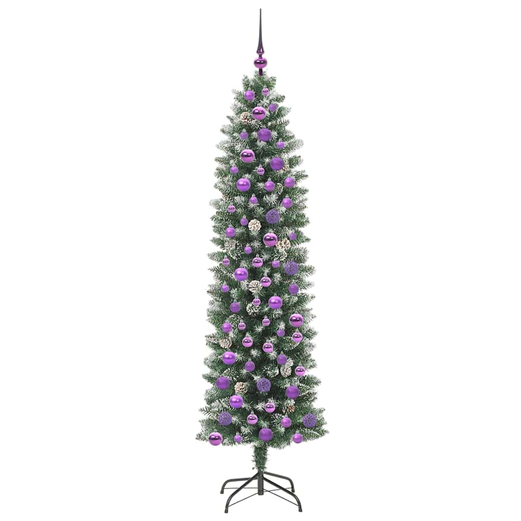 Kunstigt slankt juletræ med 300 LED'er Grøn og Hvid 180 cm