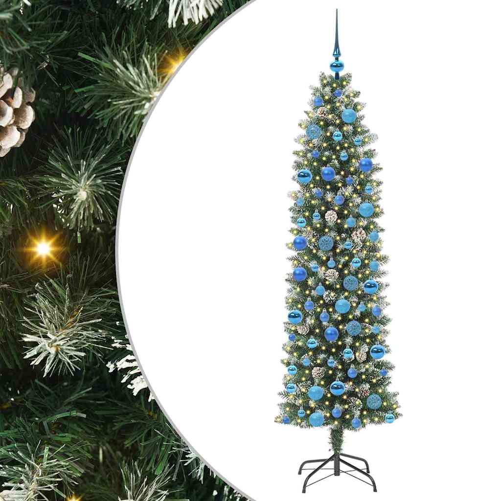 Kunstigt slankt juletræ med 300 LED'er Grøn og Hvid 180 cm