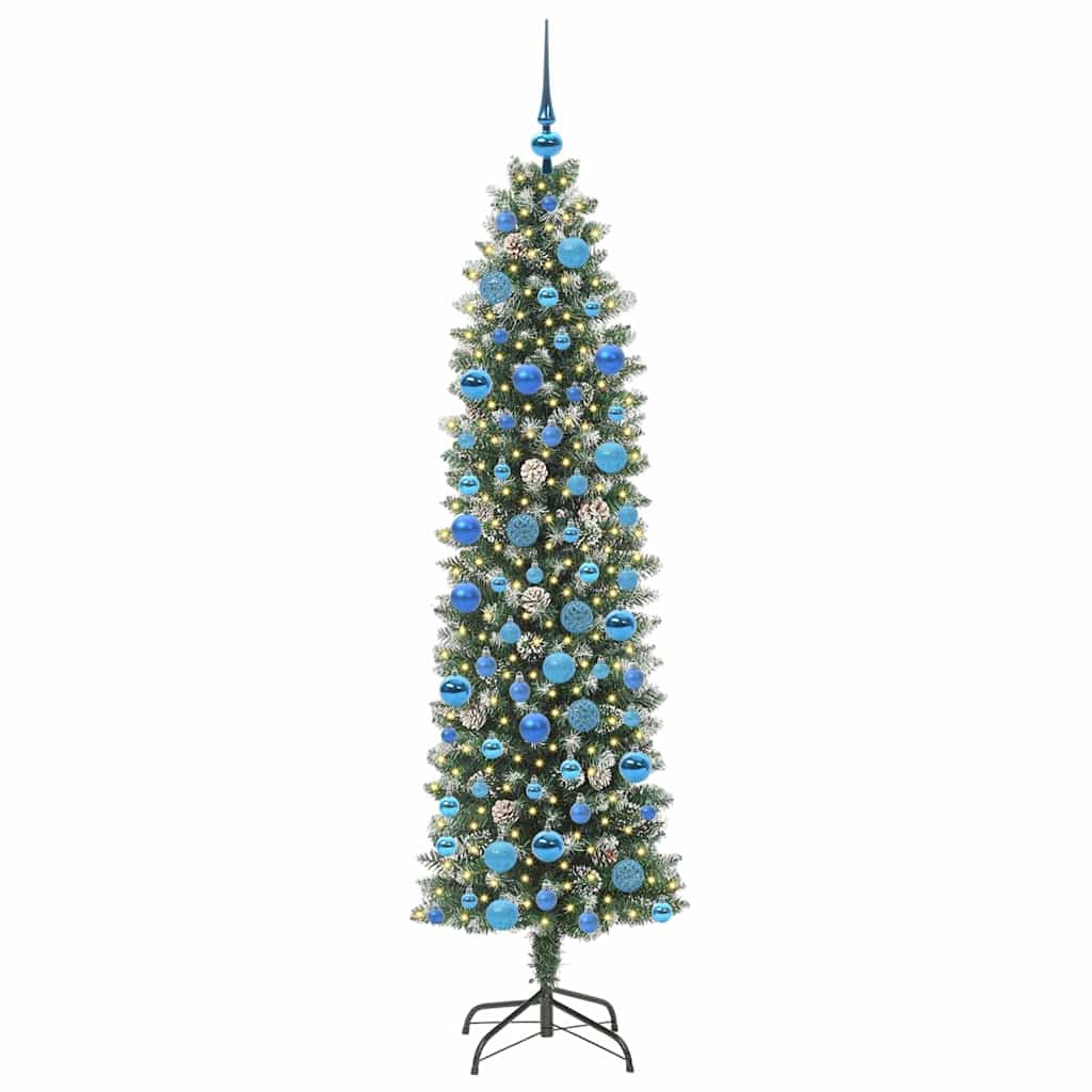 Kunstigt slankt juletræ med 300 LED'er Grøn og Hvid 180 cm