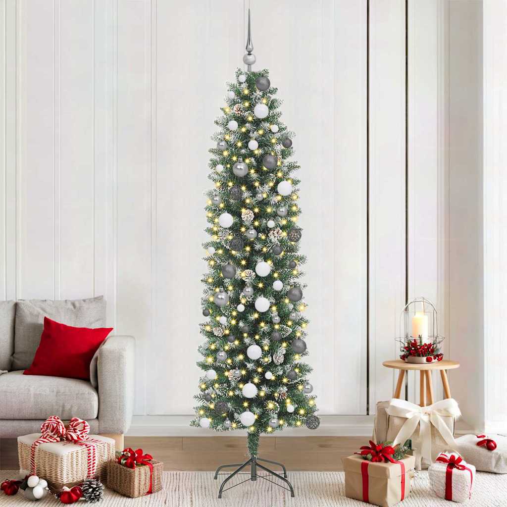 Kunstigt slankt juletræ med 300 LED'er Grøn og Hvid 210 cm
