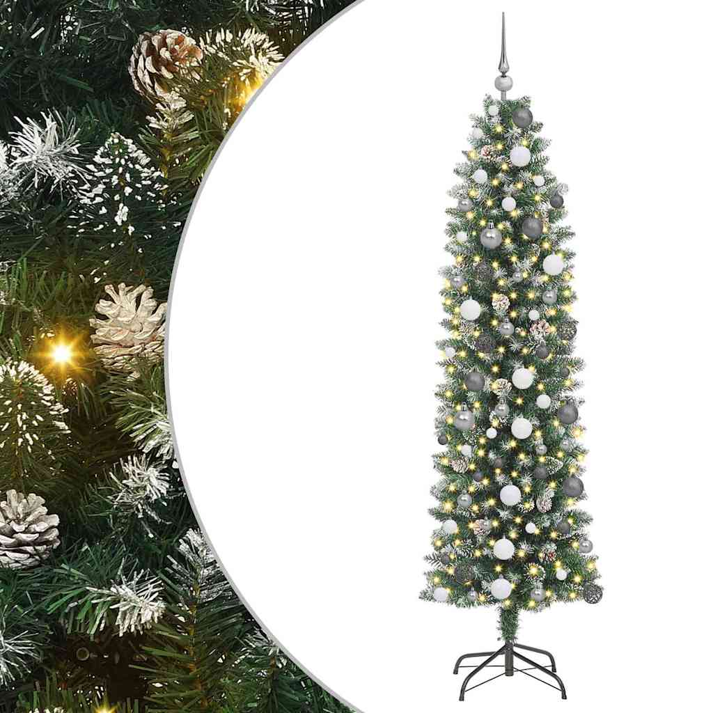 Kunstigt slankt juletræ med 300 LED'er Grøn og Hvid 210 cm
