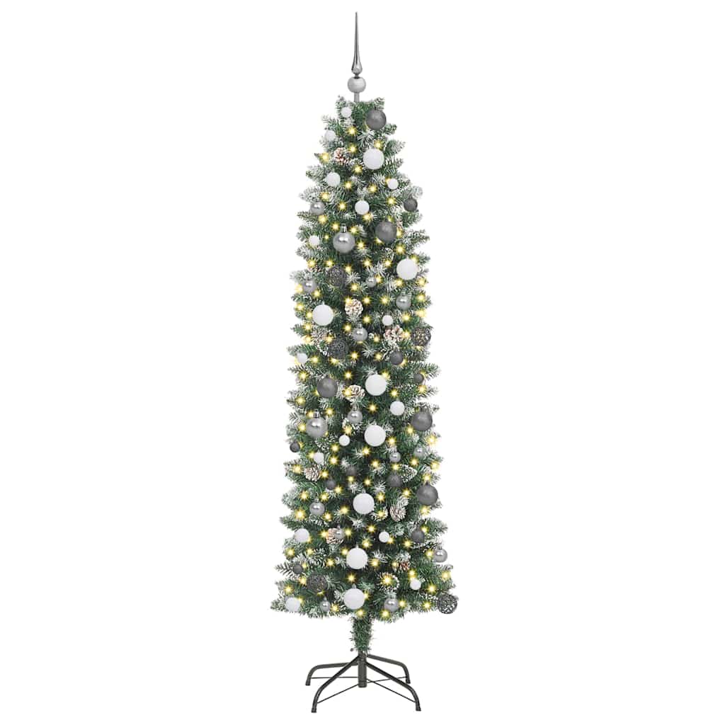 Kunstigt slankt juletræ med 300 LED'er Grøn og Hvid 210 cm