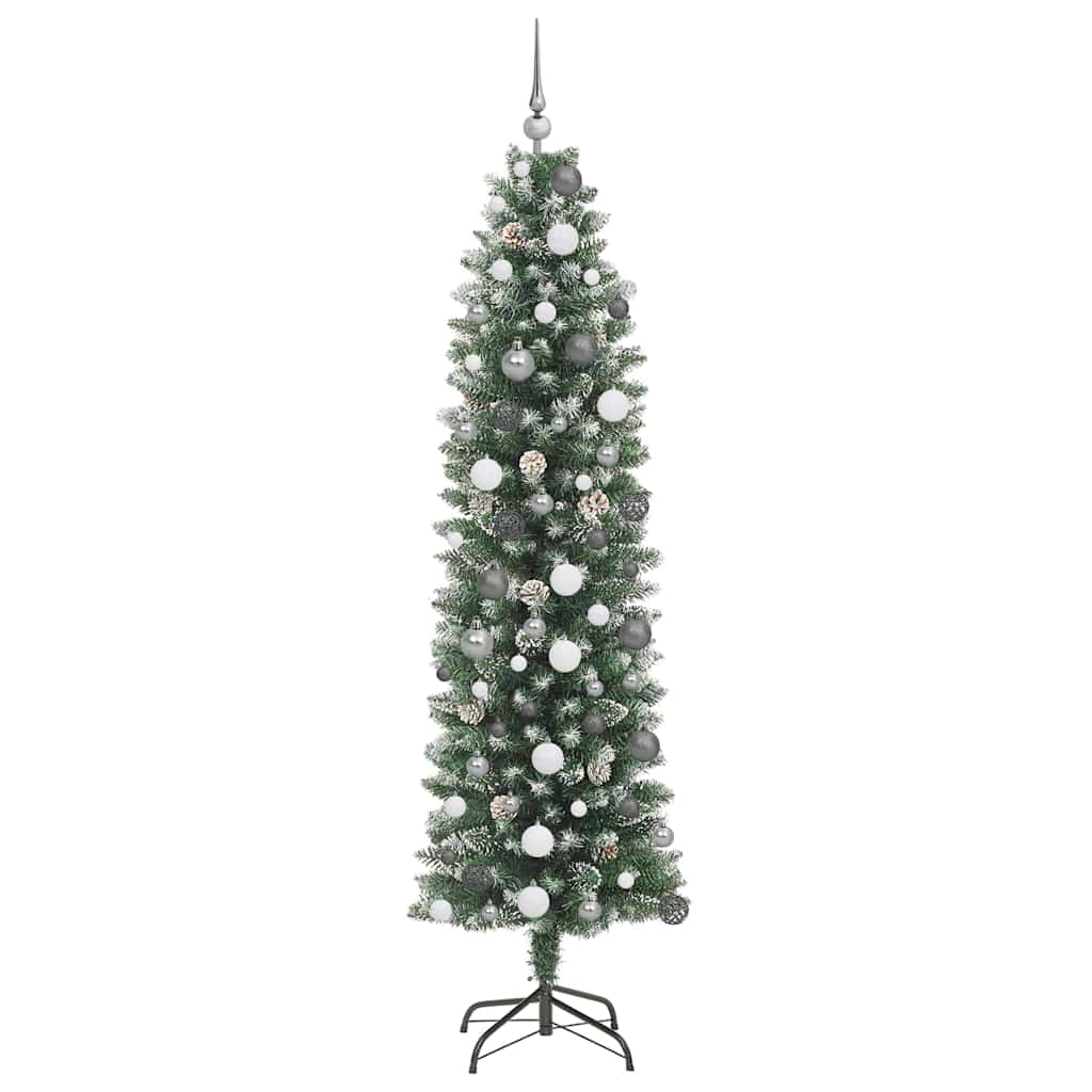 Kunstigt slankt juletræ med 300 LED'er Grøn og Hvid 210 cm