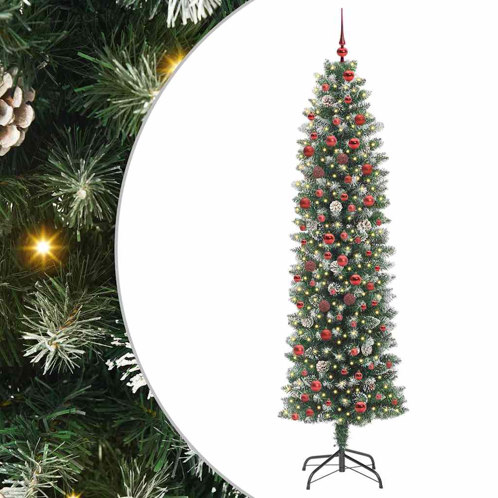 Kunstigt slankt juletræ med 300 LED'er Grøn og Hvid 210 cm