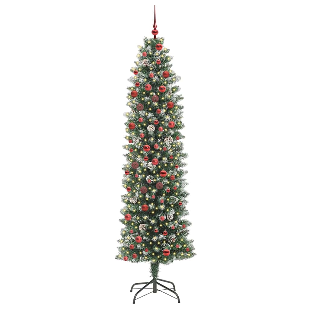 Kunstigt slankt juletræ med 300 LED'er Grøn og Hvid 210 cm