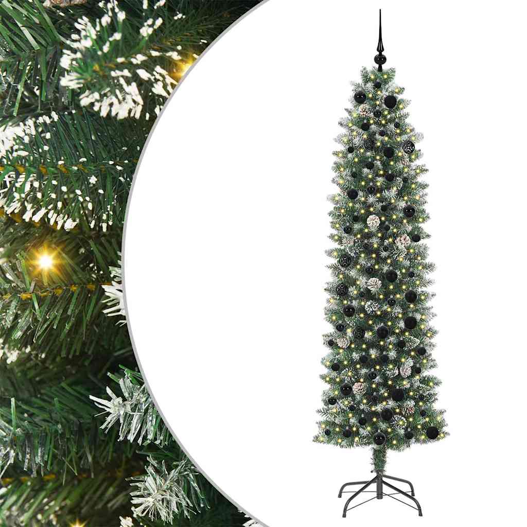 Kunstigt slankt juletræ med 300 LED'er Grøn og Hvid 210 cm