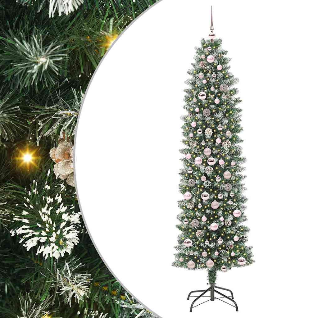 Kunstigt slankt juletræ med 300 LED'er Grøn og Hvid 210 cm