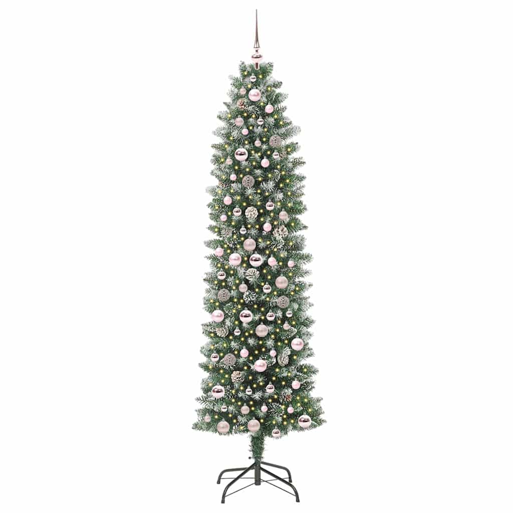 Kunstigt slankt juletræ med 300 LED'er Grøn og Hvid 210 cm