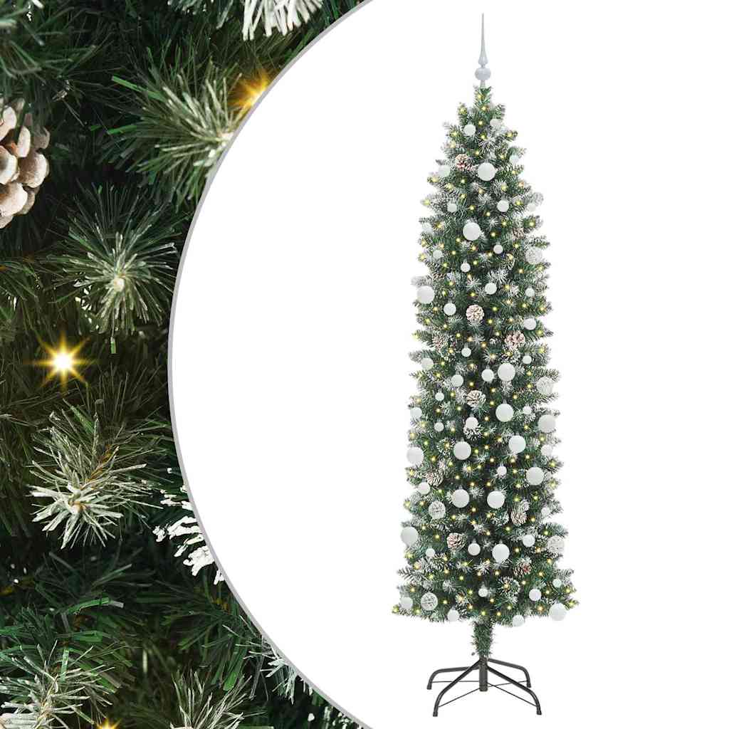 Kunstigt slankt juletræ med 300 LED'er Grøn og Hvid 210 cm